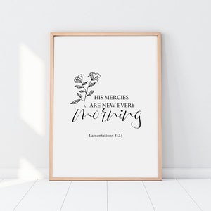 His Mercies Are New Every Morning, Lamentations 3:23 Bible Verse Wall Art, Scripture Home Decor, Minimalist Christian Wall Art