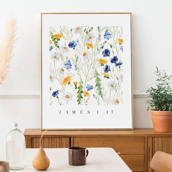 James 1:17 Floral Bible Verse Wall Art, Christian Art Print, Modern Scripture Decor, Christian Wall art Bible Quotes