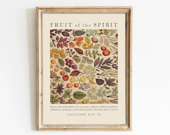 Fruit of the Spirit Wall Art, Scripture Wall Art, Galatians 5:22, Christian Home Decor, Vintage Scripture Print, Bible Verse Wall Art