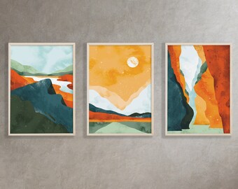 Abstract Landscape Prints Wall Art Set Of 3, Boho Decor, Modern Minimalist Poster, Abstract Gallery Wall Set, DIGITAL DOWNLOAD