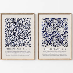 Set of 2 Philippians Wall Art, Vintage Scripture Wall Art, Bible Verse Print, Christian Wall Art, Philippians 4:8 Whatever is True Wall Art