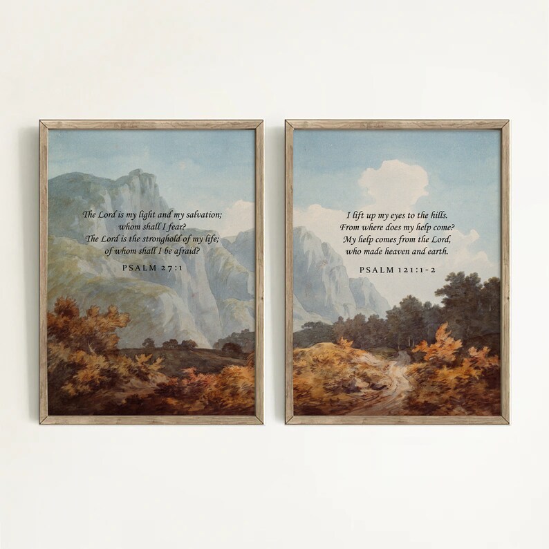 Psalms Bible Verse Wall Art Set of 2, Vintage Watercolor Scripture ...
