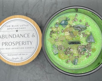 Abundance & Prosperity Intention Candle | Handmade Organic Soy Wax | Crystal-Infused Ritual Candle for Manifestation, Meditation, Spellwork