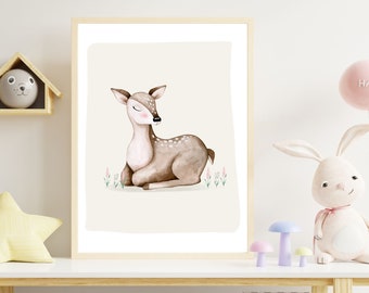 Baby nursery decor animal wall art deer wall art woodland animals prints boho nursery art toddler room décor teen girl decor tween girl gift