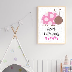 Pink Ladybug wall art, little lady print, ladybug art printable, ladybug nursery wall art, girl nursery décor, girl toddler wall art image 5