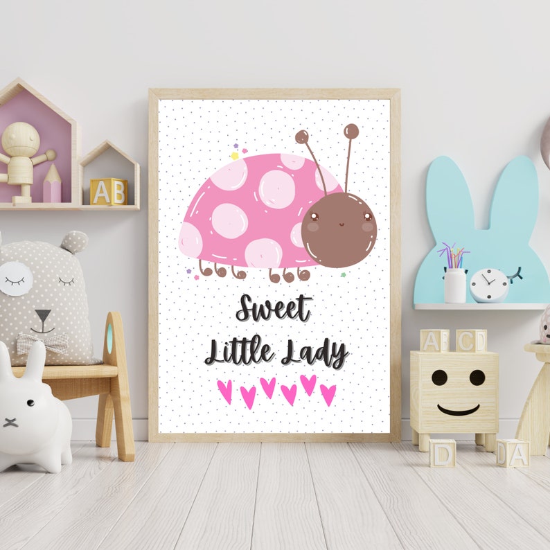 Pink Ladybug wall art, little lady print, ladybug art printable, ladybug nursery wall art, girl nursery décor, girl toddler wall art image 2