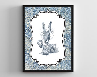 March hare print Alice in Wonderland wall art cottagecore décor grandmillennial art toile art woodland animal wall art rabbit line art