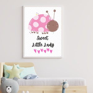 Pink Ladybug wall art, little lady print, ladybug art printable, ladybug nursery wall art, girl nursery décor, girl toddler wall art image 6