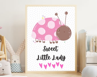 Pink Ladybug wall art, little lady print, ladybug art printable, ladybug nursery wall art, girl nursery décor, girl toddler wall art