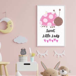 Pink Ladybug wall art, little lady print, ladybug art printable, ladybug nursery wall art, girl nursery décor, girl toddler wall art image 4