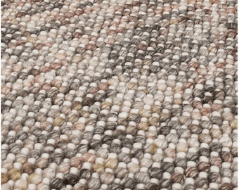 Alfombra de lana gruesa tejida a mano: pelo de bucle color marfil, tamaño personalizable
