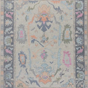 Hand-Knotted Wool Oushak Rug: Grey Turkish Style Area Carpet
