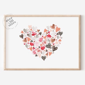 Pink heart poster valentines day gifts for her printable art, Pink Heart Watercolour Painting, Nursery Wall Decor, valentines DIY decor