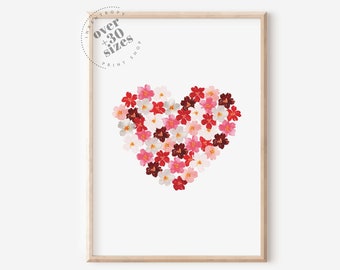 Floral Heart Print, Watercolor Flower Art, Valentine's Day Gift (Digital Download)
