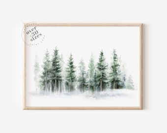 Impresión de paisaje de invierno perfecta para regalos de Navidad Pintura de invierno Árboles de invierno nevados Arte de pared imprimible Arte de pared de Navidad