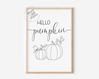 Hello Pumpkin Fall Art Print, Rustic Halloween Decor (Digital Download)