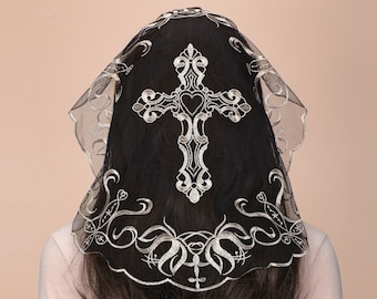 New!! Catholic Church Veil, Spanish Short Lace Head Covering Chapel Mass Veil,  Christian Prayer veil