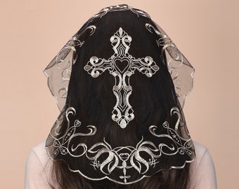 Mantveil Catholic Church Veil: Spanish Short Lace Head Covering, Christian Prayer Chapel Mass Veil