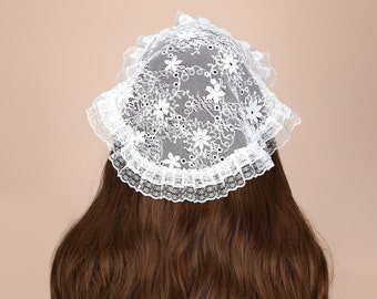 3D chapel cap veil round catholic veil Floral Lace Mantilla Inspired veil