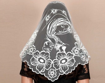 New!!  Catholic Veil Triangular Veil Madonna Dove Pattern Veil Camellia Embroidered Veil Mass Veil