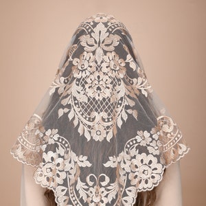 Catholic Veil Triangular One Piece Camellia Embroidered Veil Lace Veil Church Mass Veil