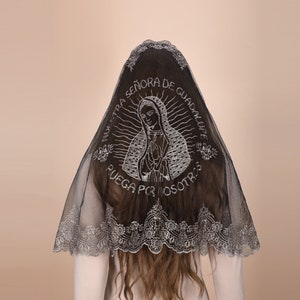 Voile de manteau en forme de D : voile de chapelle catholique traditionnel en or noir Notre-Dame de Guadalupe, broderie de prière, voile de dentelle de messe pour église