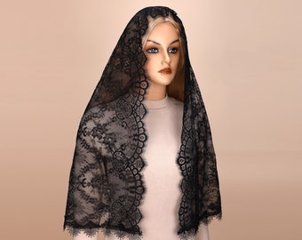 Catholic Mantilla Chapel Veil, Spanish Church Mass Veil D Shape Lace Head Covering for Women