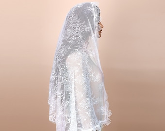 Catholic Church lace Mantilla Veil, Long D Shape Vintaged Mass Veil Spanish Chapel lace catholic veil