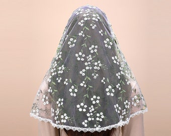 D Shape Veil Catholic Church Mandilla Veil Daisy Lace Head Covering Church Mass Veil