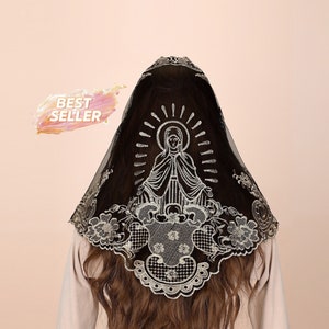 Catholic Lace Mantilla Veil, Marian Apparitions Embroidery Spanish Church Mass Scarf Chapel Prayer Christian Veil