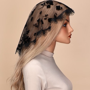 2 Packs Catholic Church Head Covering Floral Lace Mantilla Chapel Cap Veil Round Mass Veil WhiteBlack zdjęcie 5