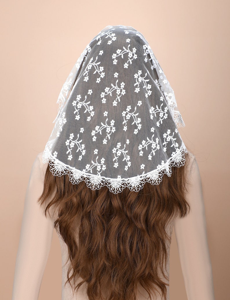 2 Packs Catholic Church Head Covering Floral Lace Mantilla Chapel Cap Veil Round Mass Veil WhiteBlack zdjęcie 2