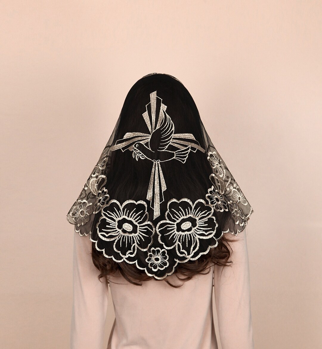 PENTECOSTAL, Triangle Veil Catholic Veil Cross Dove Holy Spirit Veil