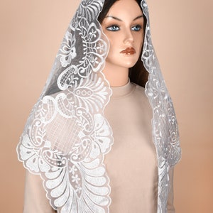 Mantveil Triangle Mantilla Chapel Veil: Traditional Black, White or Black Gold Cross Embroidered Lace Catholic Church Veils for Mass image 3