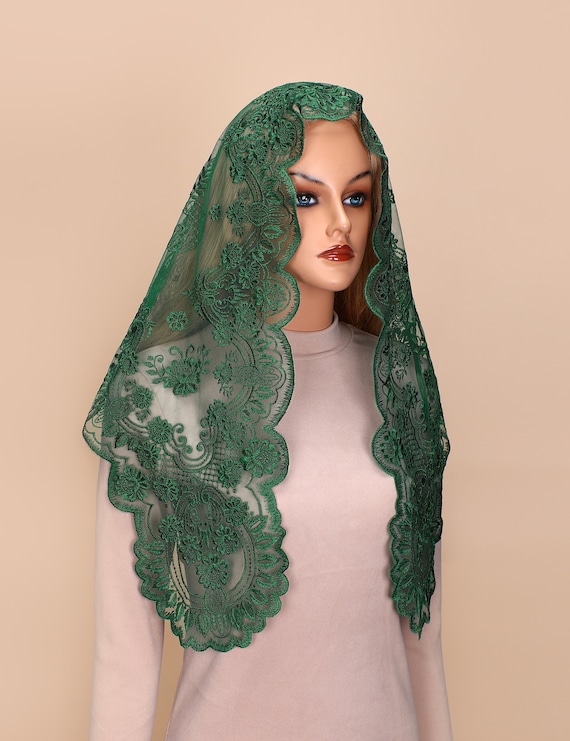 Triangle Catholic Chapel Mantilla Veils - Short Camellia Embroidery Bozidol Triangle Catholic Chapel Mantilla Veils Short  main image 4