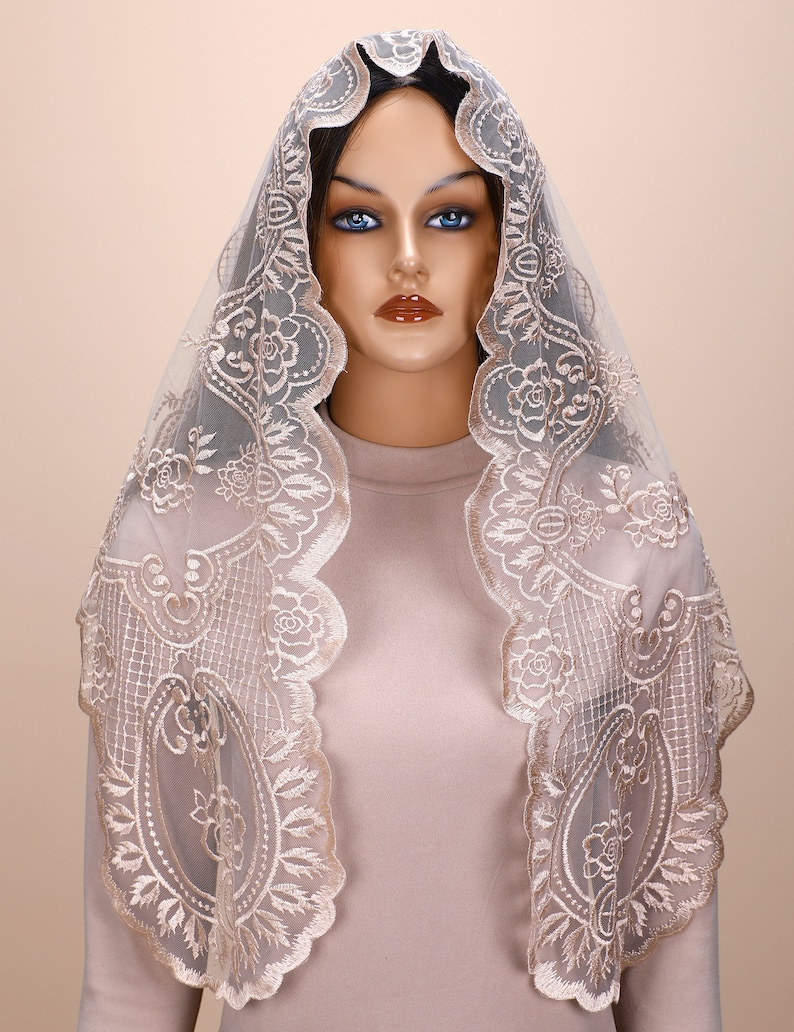 Catholic Veil With Floral Embroidery Lace Veil Head Cover Etsy