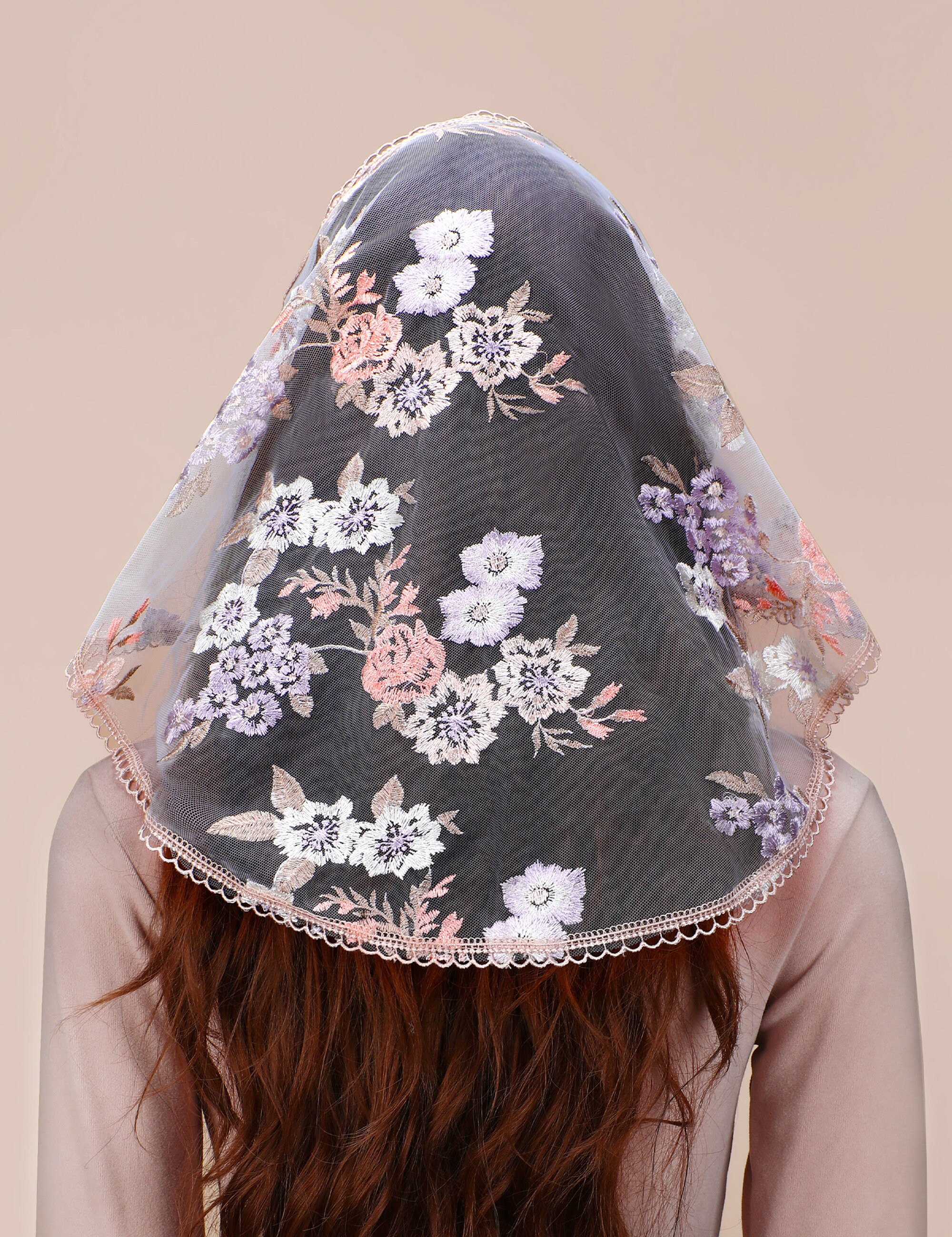 Voile Mantille Catholique BYUTFA - Dentelle Florale - 130x50cm - Blanc Ou Noir