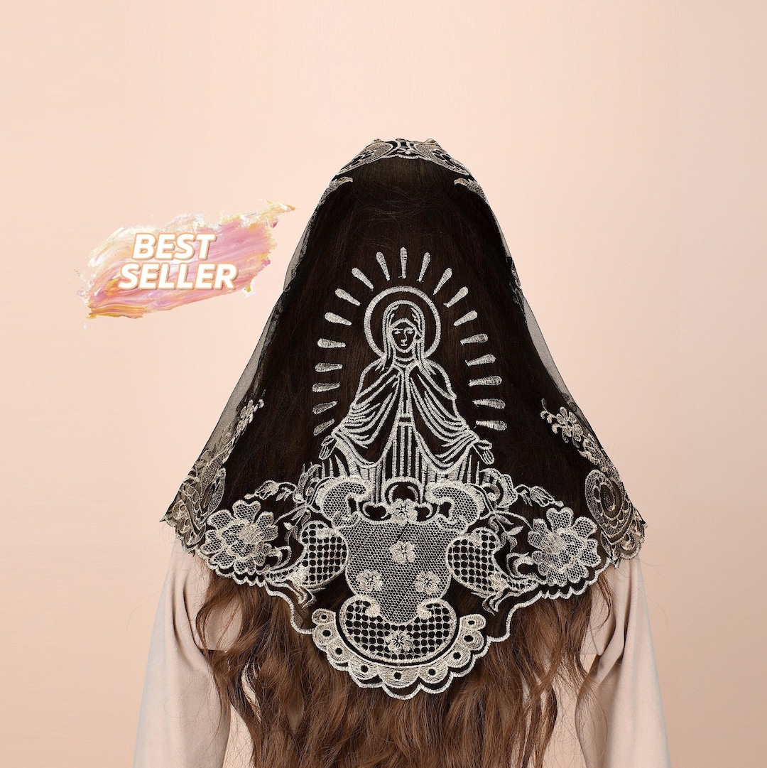 Voile Mantilla Espagnol Dentelle Brodée - écharpe église Catholique, Communion, Mariage, Tissu Léger Et Respirant (119 X 56 Cm)