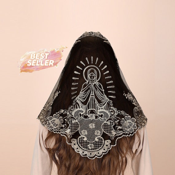 Voile Religieux Triangulaire Pour Femme Bozidol - Dentelle Avec Broderie, Noir Ou Or