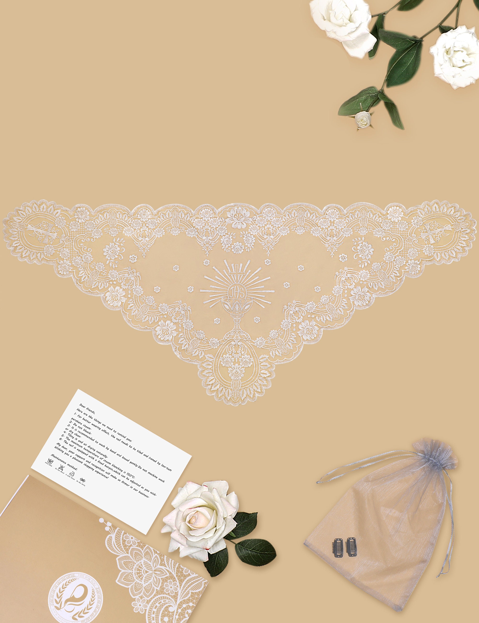 Catholic Veil Holy Grail Cross Veil Triangular Camellia Mesh Embroidery ...