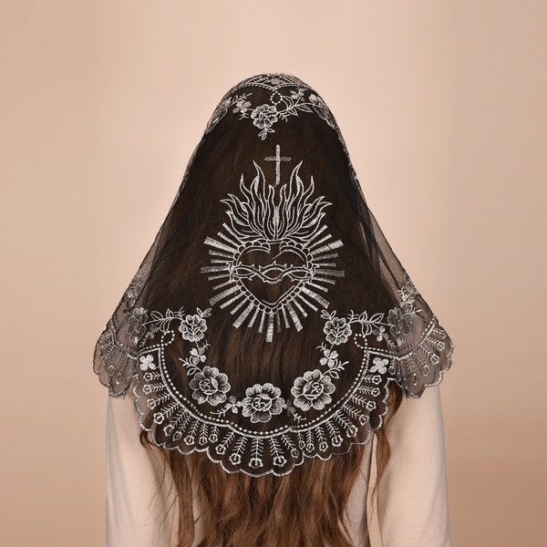 Embroidered Lace Mantilla Veil: Sacred Heart Catholic Chapel Veil