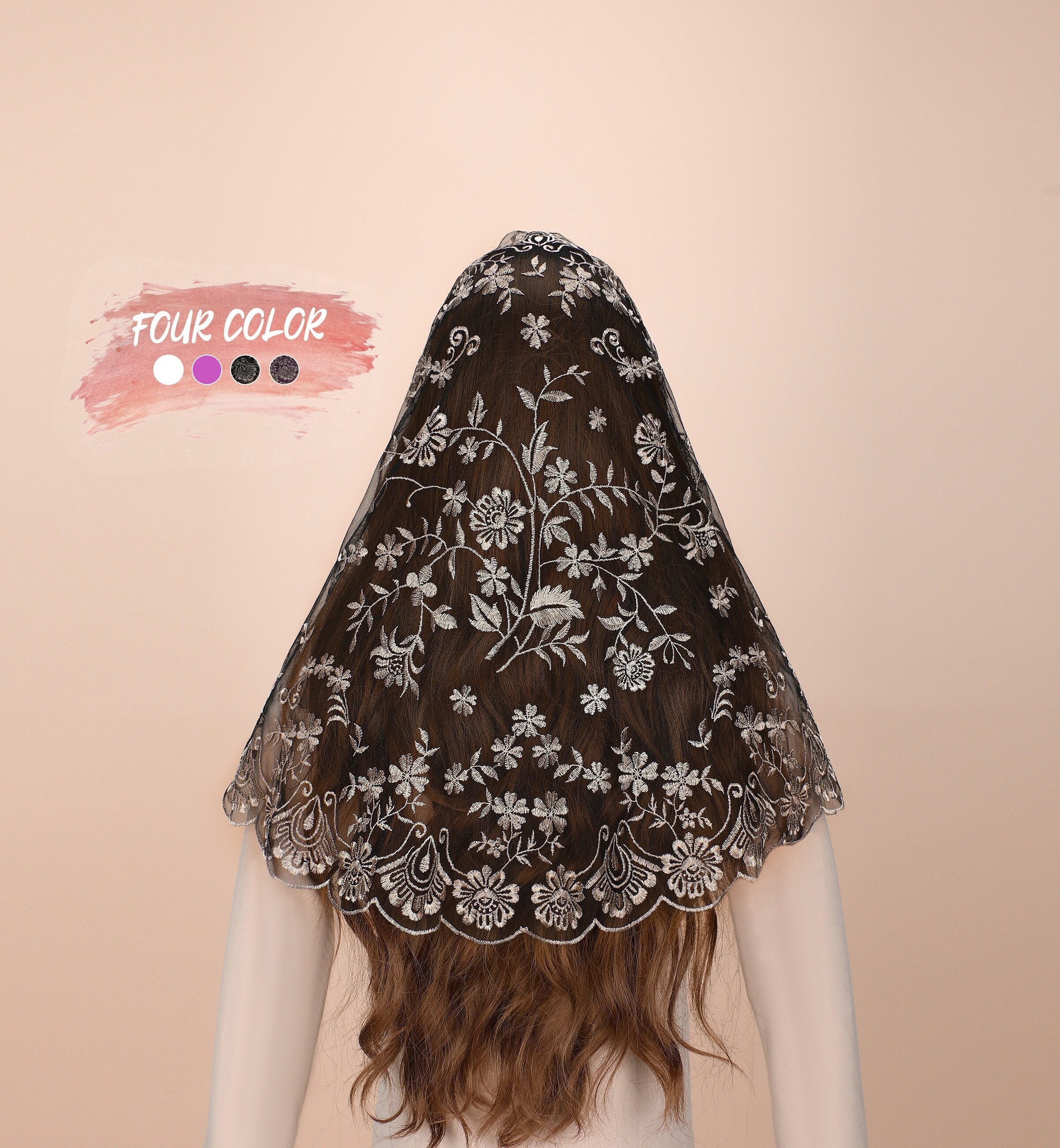 Mantveil Catholic Church Veils for Women: Traditional Lace Mantilla Chapel Veil Latin Mass Head Coverings with Clip