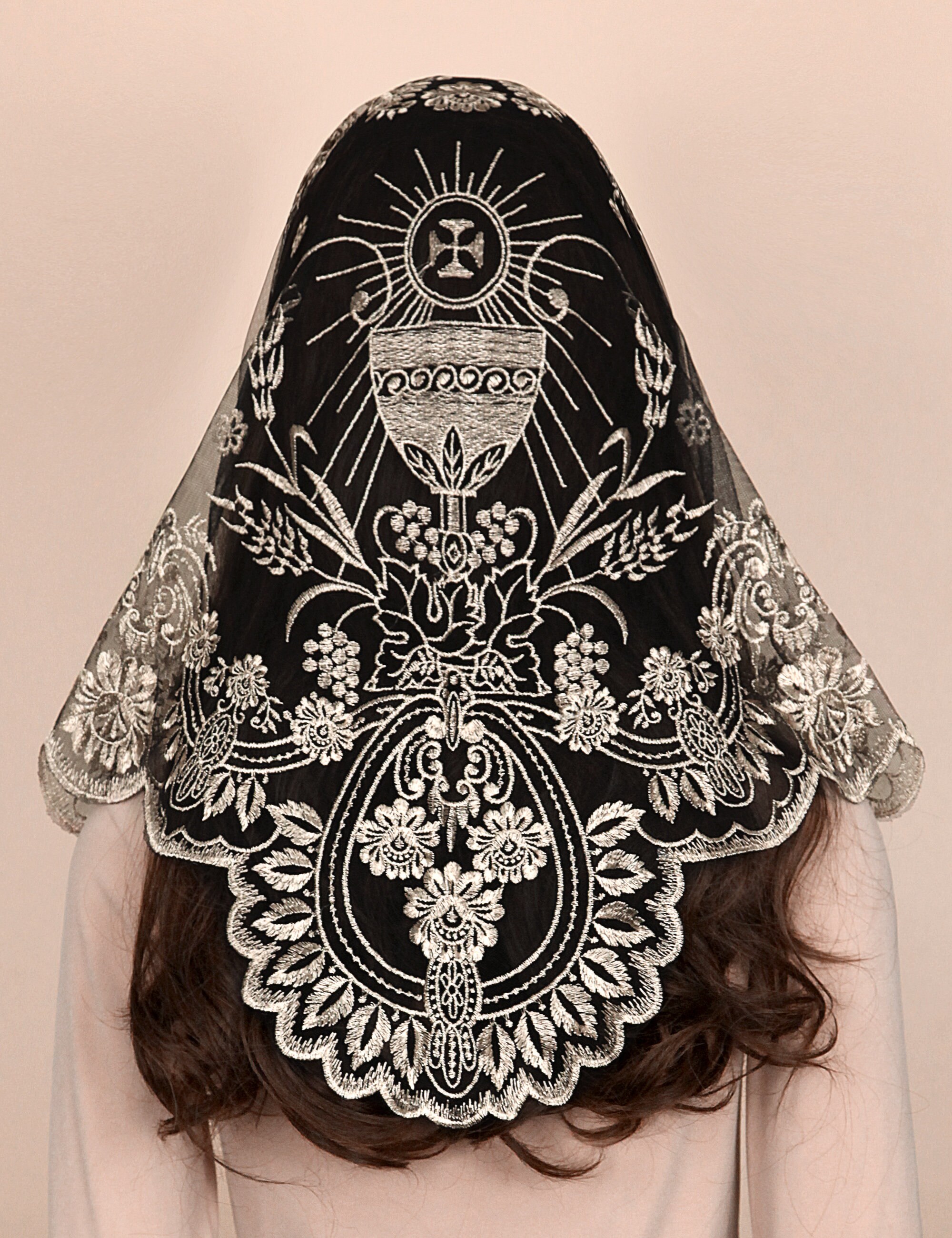 Bozidol Katholischer Schleier - Schwarzer Spitzenschleier Mit Stickerei