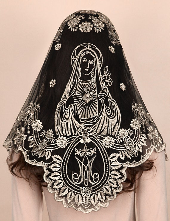 Voile Triangulaire Voile D'Église Bozidol - Mantille Triangulaire Blanc - Dentelle Pour Messe - 102x58cm Couvre-chef Religieux Dentelle