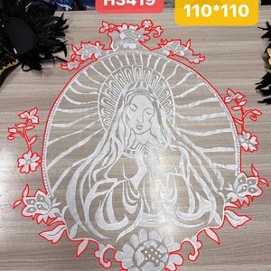 Aplique de encaje Virgen María, apliques de encaje bordado blanco, aplique de encaje nupcial, aplique de encaje de vestido de novia