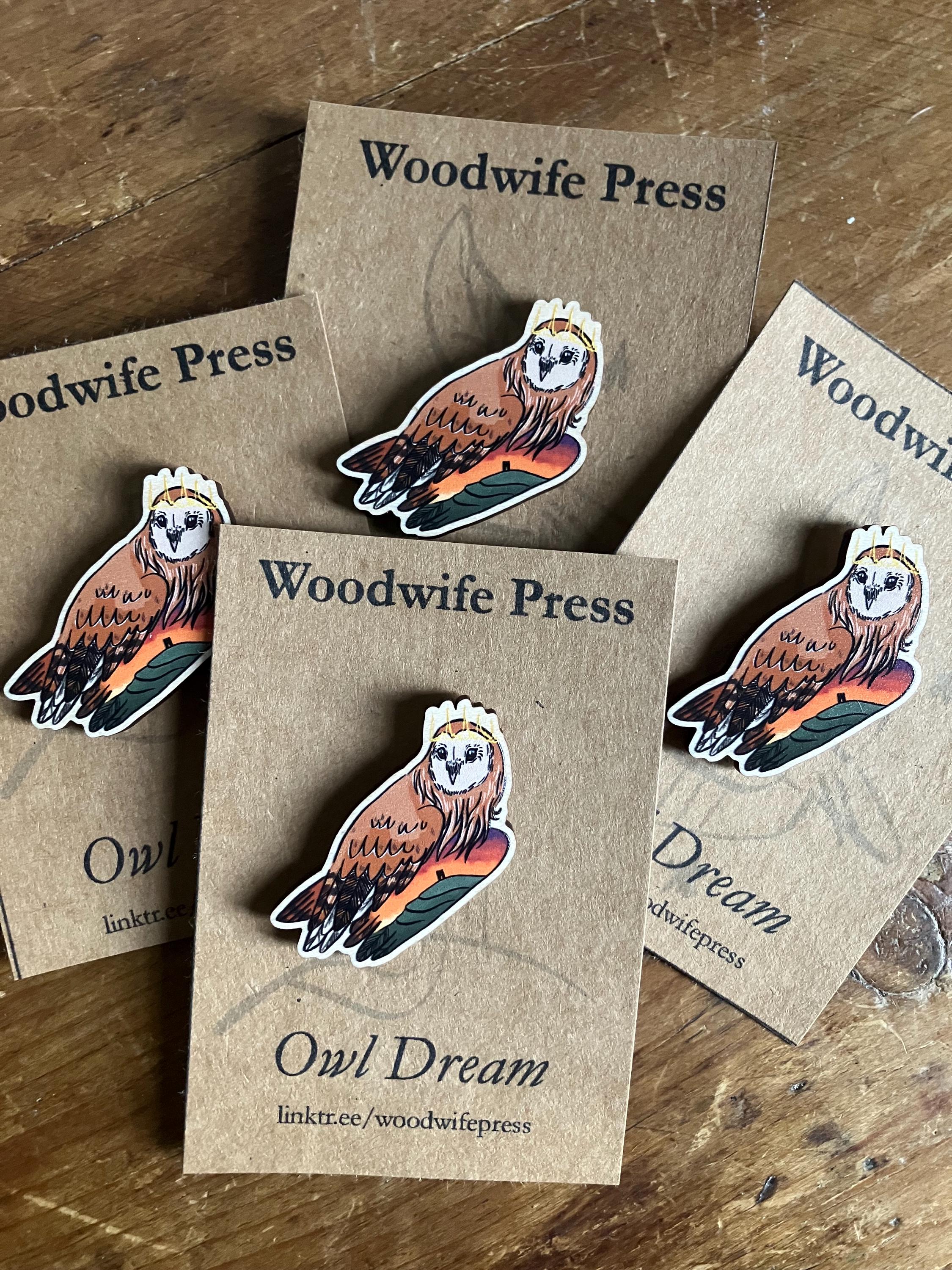 Owl and Glastonbury Tor Pin Badge - folklore fantasy witchy art