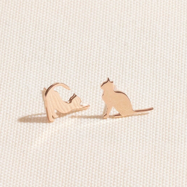 Sterling Silver Cat Stud Earrings: Handmade Kitten Jewelry