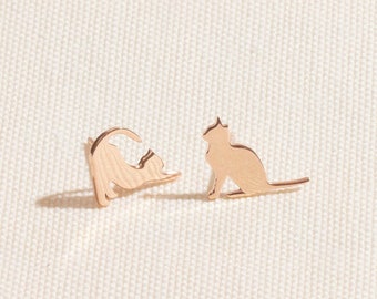 Sterling Silver Cat Stud Earrings, Handmade Kitten Earrings, Minimalist Cat Jewelry, Cute Animal Earrings, Cat Lover Gift
