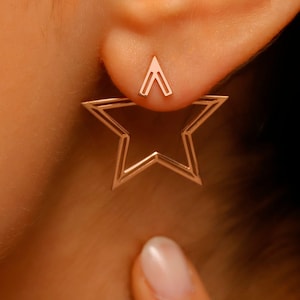 Unique Design Ear Jacket Earrings in Silver, Gold, Rose Gold, Star Ear Hoop Earrings, Modern Jewelry, Perfect Gift for Her, Next Day Ship !!