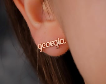 Custom Name Stud Earrings: 925 Sterling Silver, Personalized Jewelry